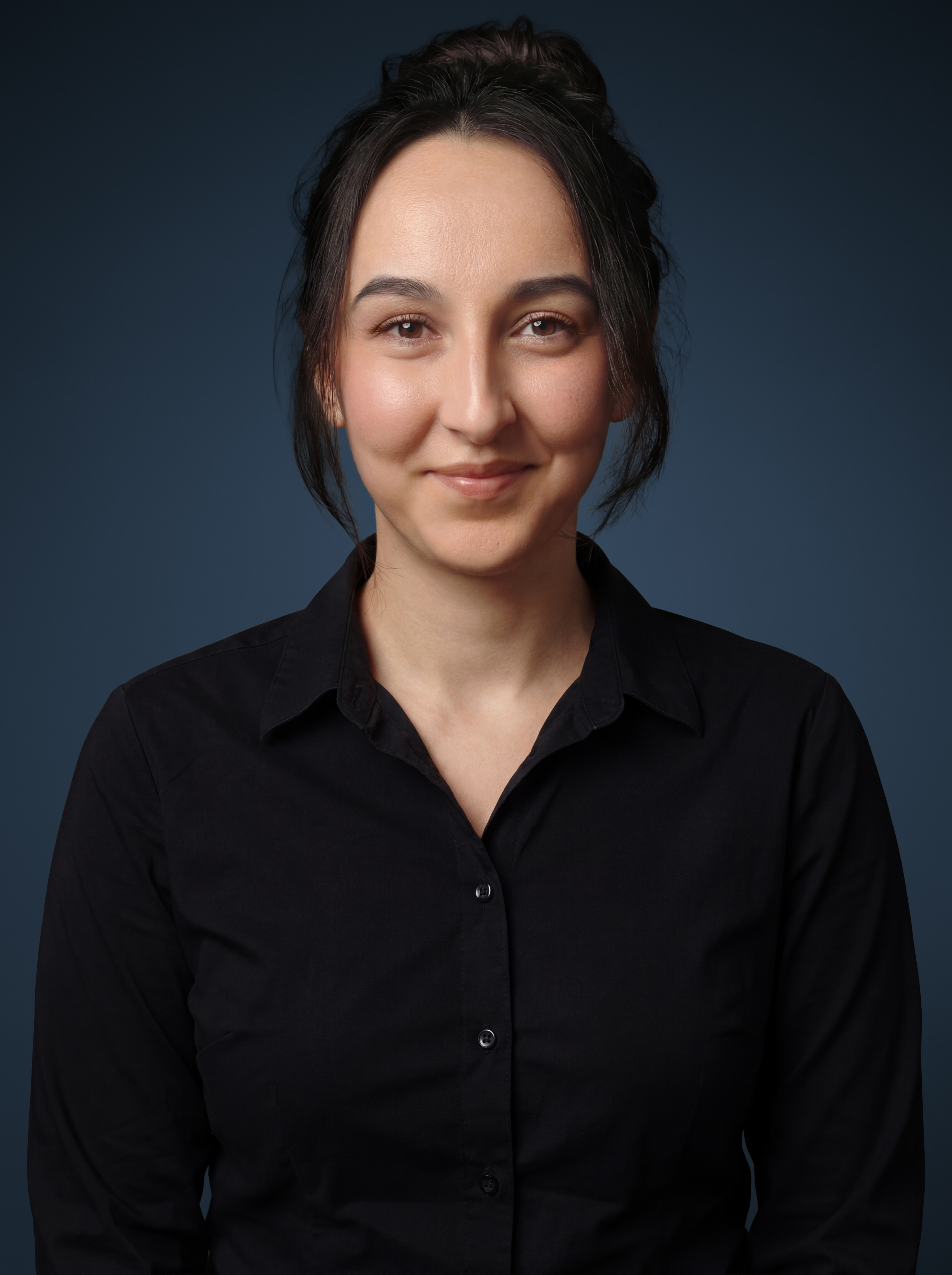 Studio-quality remote team headshot with custom background